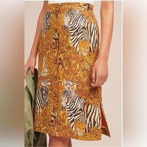 Maeve Anthropologie Jungle Safari Animal Print Button Pencil Skirt